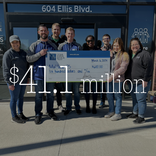 2024 CRA Investments $41.1million. Group photo holding a large check for Matthew 25.