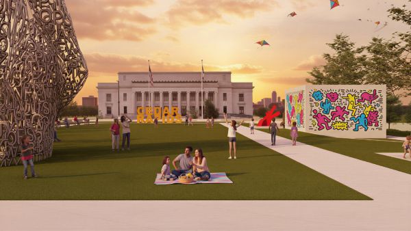 Rendering of the CRBT Sculpture Park facing City Hall