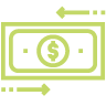 Dollar bill icon with two arrows pointing in opposite directions